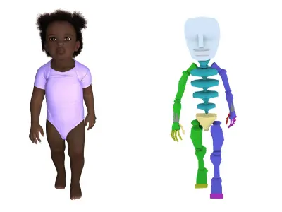 One Year Old Black Girl in Bodysuit Fur Rigged 3D model