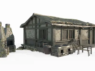 Asian ancient workshop blacksmith shop 3D model