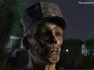 Military Patrol Cap Displayed on Zombie 3D model