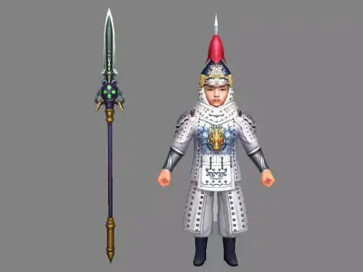 Cartoon soldiers of Qing Dynasty Low-poly 3D model