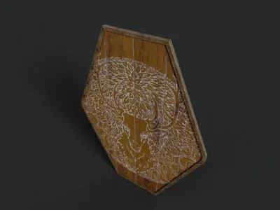 Slavic diamond-shaped shield painted orange with deer symbol Low-poly 3D model