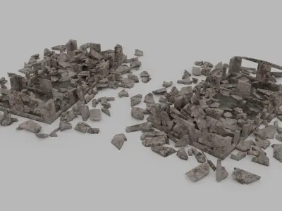 Ruined Buildings  - Game Ready - PBR Low-poly 3D model