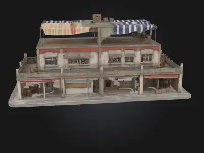 Rooftop Bazaar Building  Marketplace Bustling Above the City 3D model