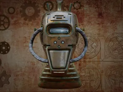 Steampunk Robot Head Low-poly 3D model
