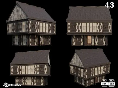 Medieval Houses Pack 41-42-43-44-45 - 4K Textures Game Ready Low-poly 3D model