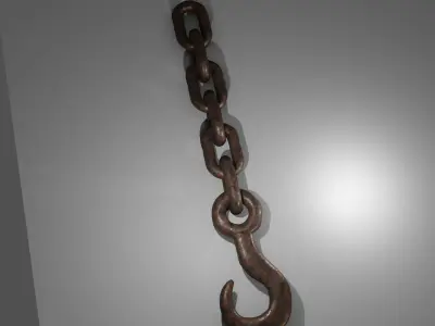 rusty iron hook with chain links Low-poly 3D model