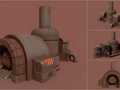 Retrofuturism Stylized Scifi Megaforge Low-poly 3D model