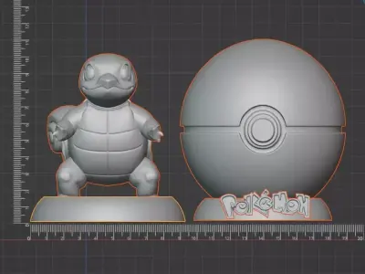 Squirtle and Pokeball Print Model STL - Multi-Part  Set Free 3D print model