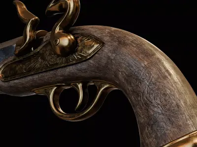 Feather and Flint - Game Ready Ornate Flintlock Pistol Low-poly 3D model