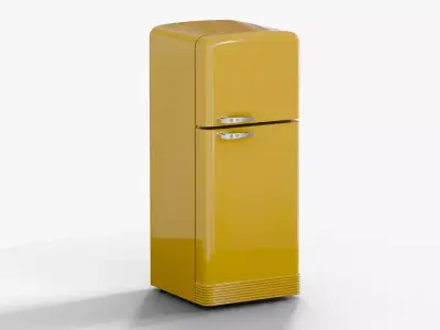 Retro fridge yellow Low-poly 3D model