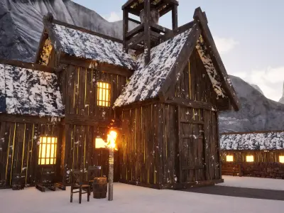Winter Fjord Village 3D model