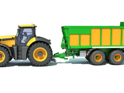 Farm Tractor with Trailer 3D model