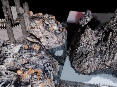 castle in mountains on water landscape view    Low-poly 3D model
