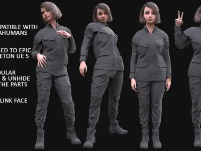 Woman - Military Uniform 2 - Modular - Rigged Low-poly 3D model