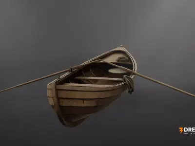 Medieval Fisherman Rowboat -  Wooden Fishing Boat Low-poly 3D model