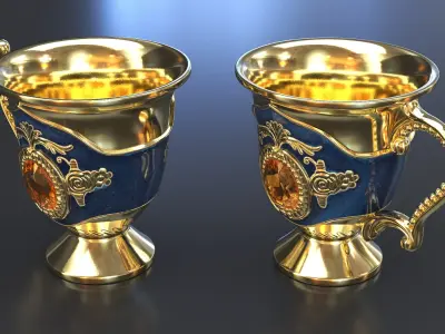 Arabic Tea Cup with Ornate Handle and Gem 3D model