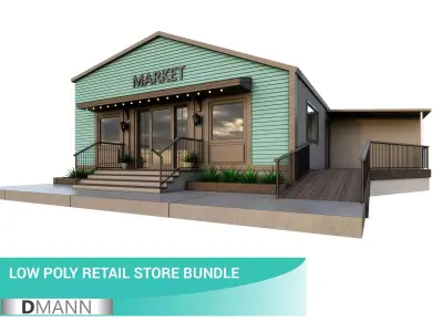 Retail Store Pack - 3 Different Small Buildings Full Textured Low-poly 3D model