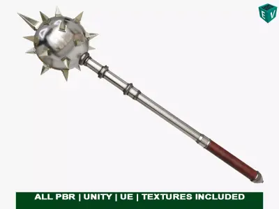 Silver Mace 01 All PBR Unity UE Textures Included  Low-poly 3D model