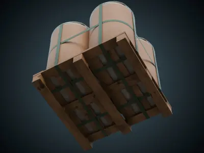 Cardboard Barrel And Pallet 1B Low-poly 3D model