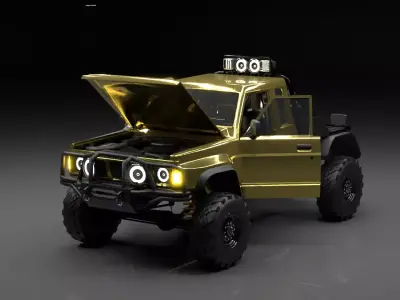 Offroad Pickup Truck Rigged Low Poly 3D Model 4x4 Low-poly 3D model