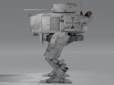 Panzer Mech Walker with RIG and LOWPOLY Winter Camo Low-poly 3D model