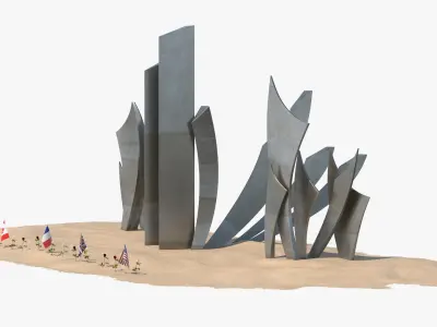  Les Braves Memorial with Allied Flags and Flowers 