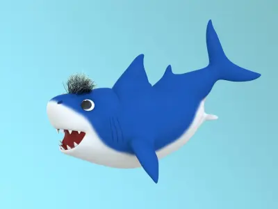 papa shark cartoon fish Low-poly 3D model