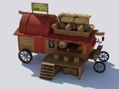 Medieval Fantasy Wagon Low-poly 3D model