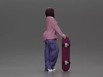 Skater girl wearing crop top cargo pants relaxed pose 3D print model