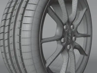 Porsche Tire with Rim Low-poly 3D model