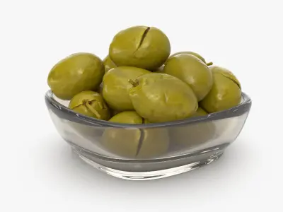Glass Bowl of Cracked Green Olives 3D model