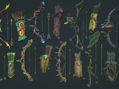 Stylized bows collection Low-poly 3D model