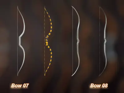 40 Medieval Bows  Vol 1 Basemesh Game ready and Archviz Assets Low-poly 3D model