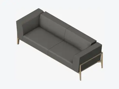 Furniture - Sofa - Contemporary - Oak - Large - Sofa Low-poly 3D model