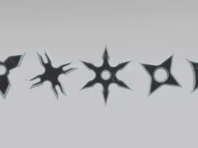 Black Ninja shuriken pack Low-poly 3D model