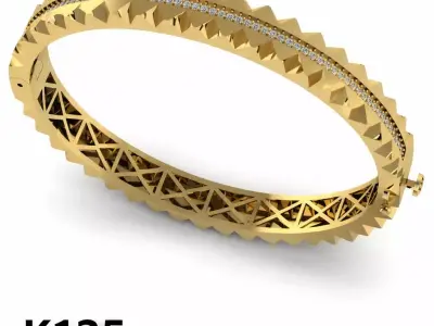 Beautifully crafted single row bangle bracelet with gemstones 3D print model