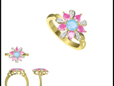 JCD Format Antique color stone rings 3d jewelry cad 3D print model
