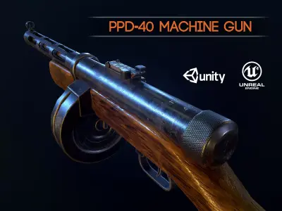 PPD40 soviet ww2 machine gun pbr Low-poly 3D model