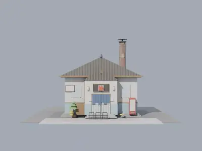 Japanese Sento Public Bathhouse Exterior  Low-poly 3D model