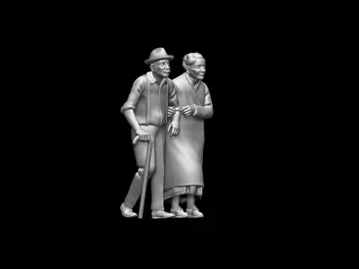 Elderly Couple Walking  Realistic Diorama Figures  3D print model