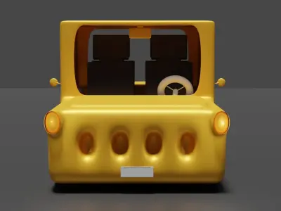 Cute Cartoon Yellow Car Low-poly 3D model