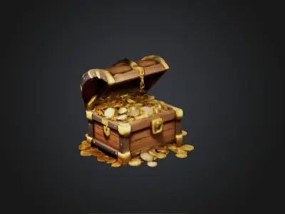 3D Model of an Open Treasure Chest Filled with Gold Coins 3D model