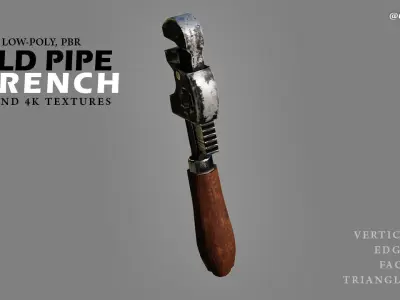 Old Pipe Wrench Low Poly PBR Game-Ready Asset Free low-poly 3D model