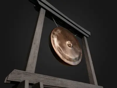 Asian Japanese Gong 2 in 1 Bronze low poly VR AR  Low-poly 3D model