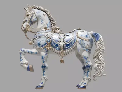 Blue Gold Ceramic Horse 3D model