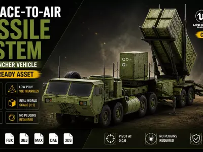 Surface to Air Missile System Vehicle Military Army Game Ready Low-poly 3D model