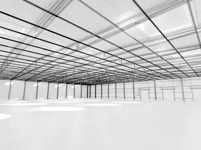 Spacious empty metal beamed Warehouse 3D model