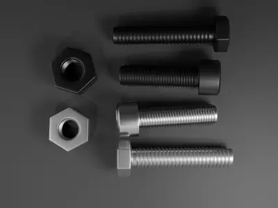 Low Poly Nuts on Bolts  3D model Low-poly 3D model