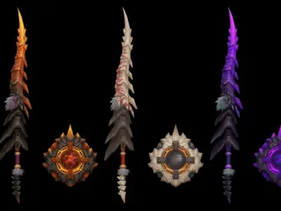 Volcano King Spear and Shield Low-poly 3D model