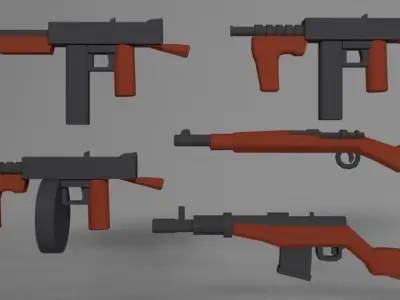 Low Poly Guns different Free low-poly 3D model